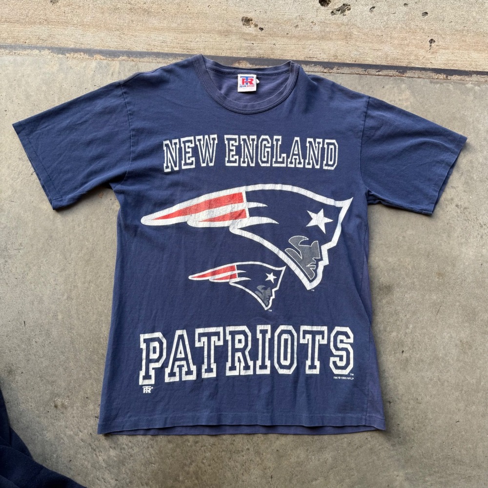 Vintage 1995 New England Patriots T Shirt Team Rated Navy Blue NFL Mens Large